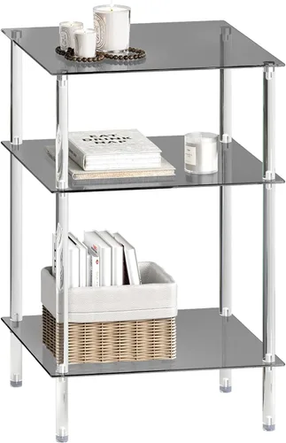Miniatura 11 de Mesa auxiliar de vidrio templado, mesa de centro acrílica, mesita de noche transparente de 2 niveles, mesa de café transparente, para espacios