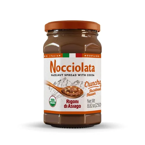 Rigoni di Asiago Nocciolata Orgánica Crunchy de Avellana y Cacao Triturada Gluten Free Sin Aceite de Palma, 8.82 oz (Paquete de 1)