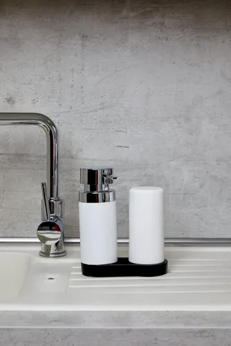 Miniatura 7 de WENKO Estación dispensadora de jabón para platos para fregadero de cocina, botella exprimible para lavar líquidos y jabón de manos, botellas Blanco