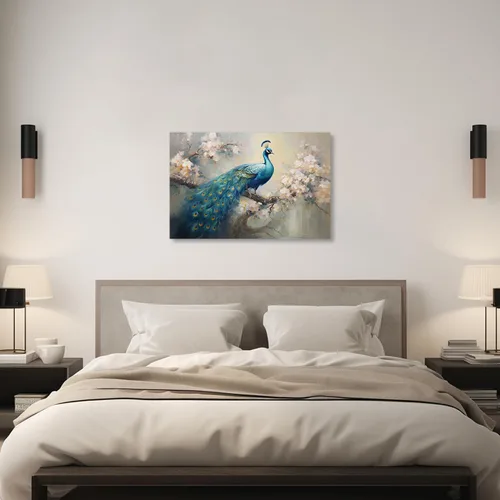 Miniatura 3 de QIXIANG Lienzo decorativo para pared, diseño retro y elegante de pavo real sobre ramas de flores, impresiones de imágenes para decoración del hogar