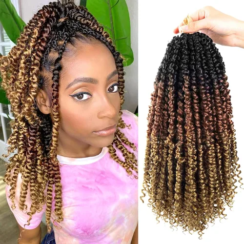 Miniatura 90 de Bileaf Cabello de Ganchillo Passion Twist Pre-retorcido de 10 Pulgadas, 8 Paquetes de Ganchillo Passion Twist, Cabello Corto Passion Twist