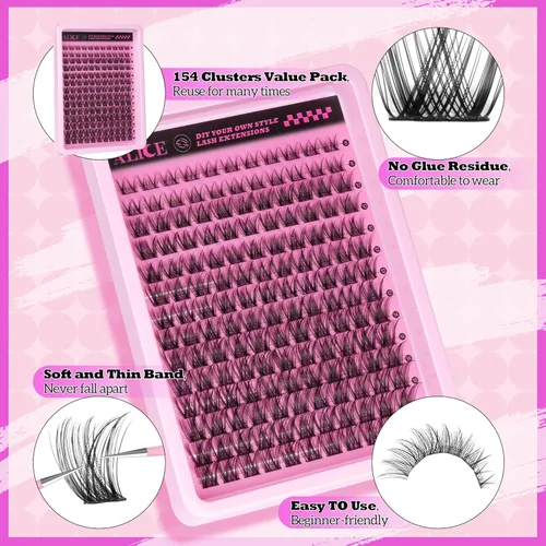 Miniatura 4 de Extensiones de pestañas en racimo naturales ALICE, pestañas en racimo DIY, pestañas en racimo individuales suaves, 154