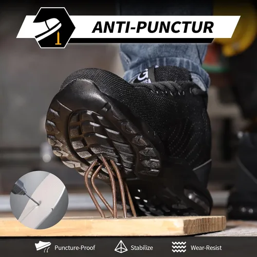 Miniatura 3 de GLANOUDUN Zapatos de punta de acero para hombre, zapatos de trabajo negros, zapatos de seguridad ligeros para hombres, zapatos de seguridad