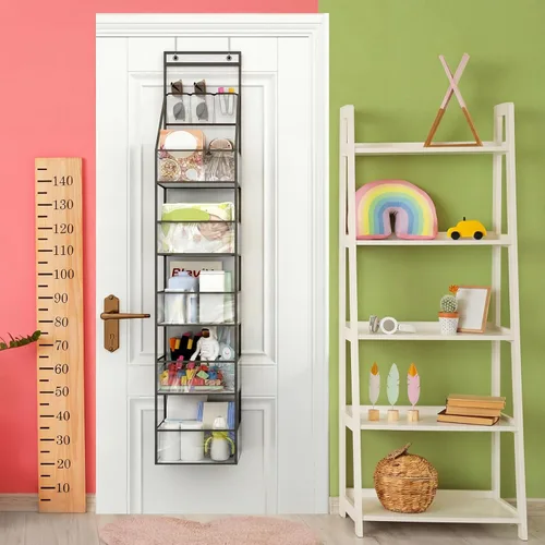 Miniatura 7 de Fixwal Organizador colgante de despensa con 6 estantes para colgar sobre la puerta, con bolsillos de plástico transparente detrás de la puerta