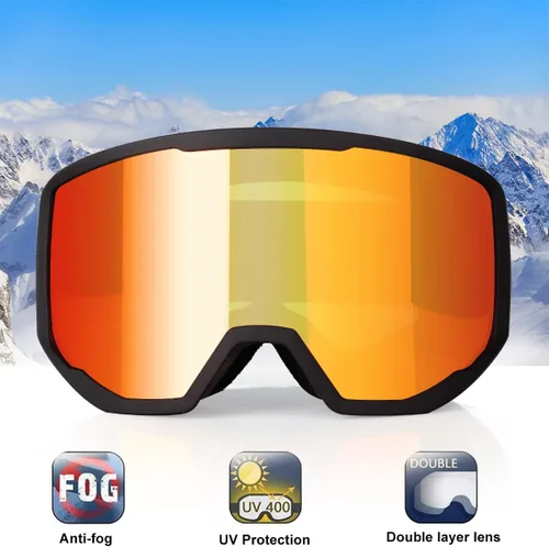 Miniatura 2 de EXP VISION Gafas de esquí/snowboard para hombres y mujeres, gafas de nieve OTG antiniebla con protección UV Marco negro rojo