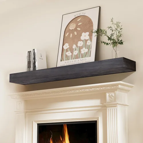 Miniatura 10 de SAUMONIERES Estantes para chimenea de madera maciza de 48 pulgadas, para montar en la pared, estantes flotantes largos, huecos, color marrón