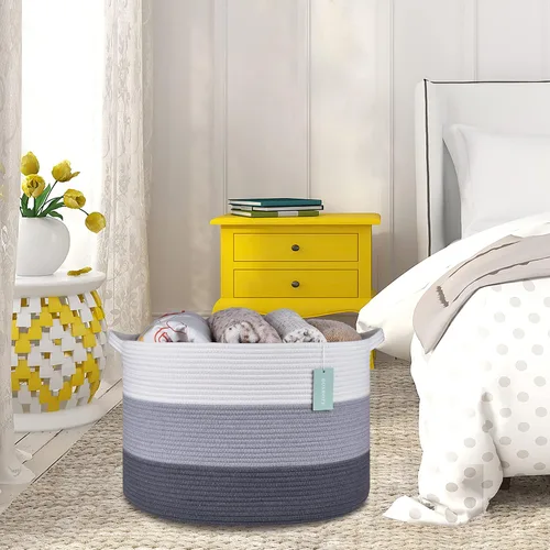 Miniatura 9 de Cesta Extra Grande para Mantas 87L, Cesta para Ropa Sucia, Cesta de Guardería para Bebés para Almacenamiento de Juguetes, Ropa y Toallas, Cesta