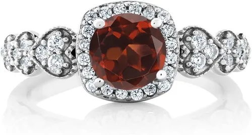 Miniatura 36 de Gem Stone King Anillo de compromiso de aniversario y piedra natal de corte redondo de 0.236 in para mujer, plata de ley 925, anillo de promesa