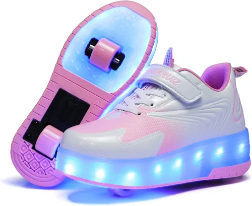 Zapatos de rodillo recargables para niños y niñas de 6 a 14 años con luz LED, tenis para jugar al aire libre, cumpleaños