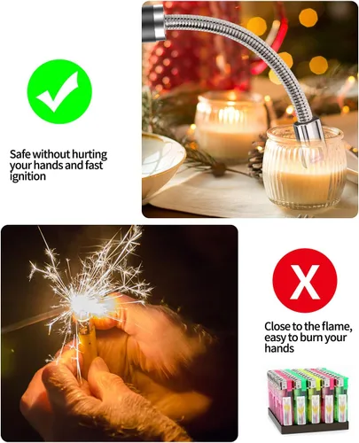 Miniatura 3 de VEHHE Encendedor de velas, paquete de 2 encendedores eléctricos recargables con pantalla LED de batería, interruptor de seguridad, encendedor USB