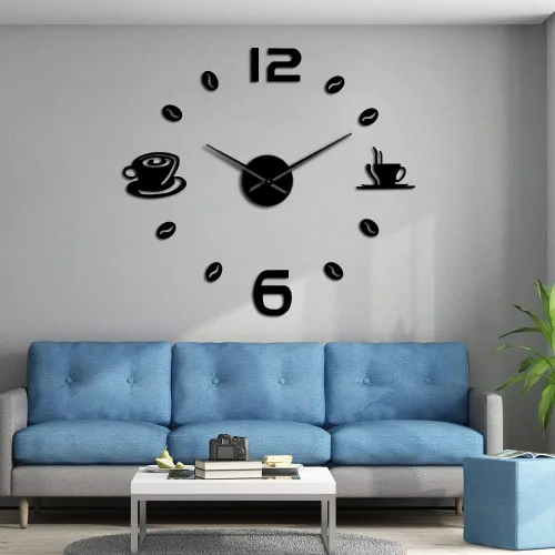 Miniatura 5 de The Geeky Days Reloj de pared gigante sin marco, diseño moderno, café, taza de café, café, café, decoración de pared, cocina, reloj de pared (negro)