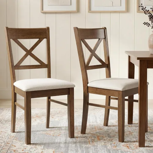 Miniatura 10 de HOMCOM - Juego de 2 sillas de comedor tapizadas con marco de madera de caucho, asiento acolchado y respaldo de listones para sala de estar, comedor