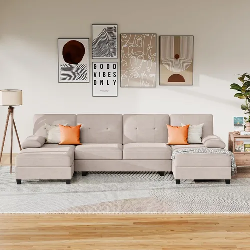 Miniatura 3 de JAMFLY Sofás seccionales para sala de estar, sofá en forma de U, juegos de muebles de sala de estar, sofá modular de 4 asientos con diván, beige