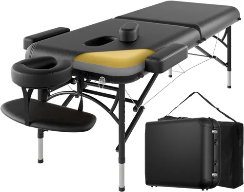 Miniatura 8 de Mesa de masaje profesional portátil de 2 pliegues de espuma elástica de alta calidad, patas de madera con capacidad para hasta 1100 libras, 10