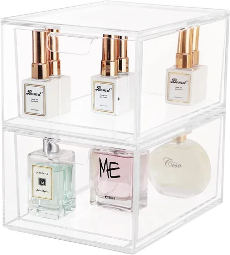 Yieach Paquete de 2 organizadores apilables de maquillaje – vitrina de acrílico de 4.5 pulgadas de alto – Contenedores de almacenamiento de plástico