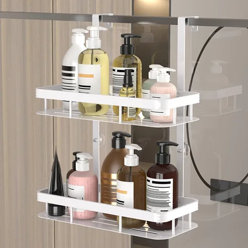 Miniatura 8 de Organizador de ducha blanco para colocar sobre la puerta, organizador de baño a prueba de óxido, estante de almacenamiento de 2 niveles, estantes