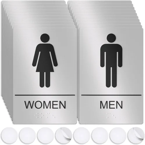 Miniatura 12 de ASSURED SIGNS - Letrero de baño para negocios, 9 x 6 pulgadas, 1 paquete Cumple con la ADA, texto elevado con braille, letrero de baño premium