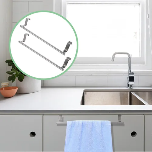Miniatura 9 de Toallero de acero inoxidable para colocar sobre la puerta, 2 piezas, soporte para toallas de baño, utensilios de cocina y más, resistente al óxido