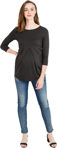 Miniatura 19 de LaClef - Blusa de maternidad para mujer, cuello redondo, manga 3/4, plisada al frente, estilo peplum