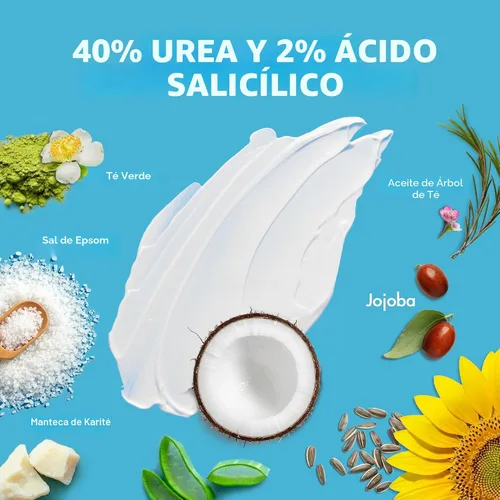 Miniatura 2 de Ebanel Crema de urea 40% más ácido salicílico 2%, crema para pies para talones secos y agrietados, rodillas, codos, manos, removedor de cutículas