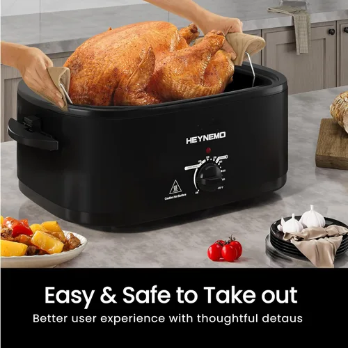 Miniatura 4 de HEYNEMO Horno Tostador 24Qt, Horno Eléctrico para Pavo de 1450W con Buffet, Tapa de Autohilvanado, Asas de Tacto Frío, Bandeja y Parrilla Plateado