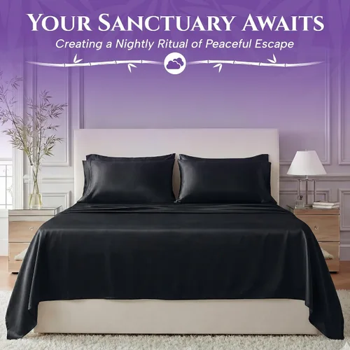Miniatura 4 de SLEEP SANCTUARY - Juego de sábanas 100% viscosa derivada de bambú tamaño individual 4 piezas – Sábanas de lujo BamBliss de enfriamiento