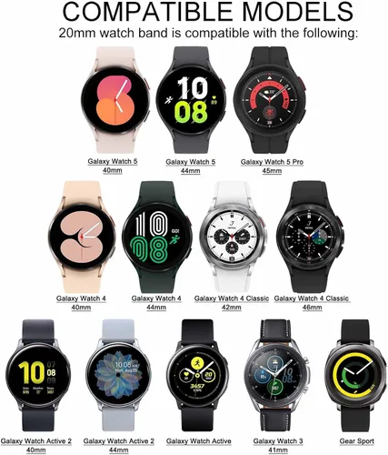 Miniatura 2 de Paquete de 8 correas delgadas compatibles con Samsung Galaxy Watch 4/5/6/7 de 1.575 pulgadas, 1.732 pulgadas, Active 2 de 1.575 pulgadas, 1.732 8