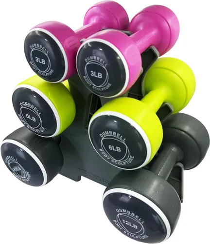 Body Sculpture Juego de pesas de mano, juego de mancuernas de peso libre con estante que incluye pesas de 3, 6 y 12 libras, ideal para hombres y