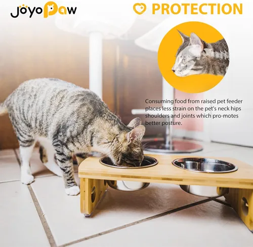 Miniatura 5 de Cuencos elevados para perros, cuenco elevado de bambú para perros y gatos pequeños, con 2 cuencos de acero inoxidable