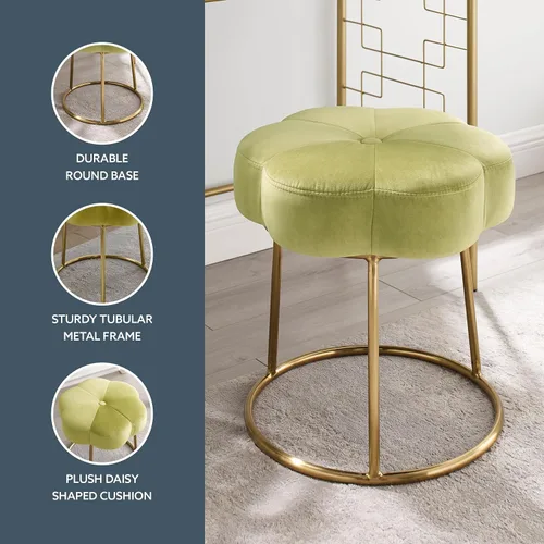Miniatura 8 de Linon Talulah - Taburete decorativo y tocador verde claro y dorado