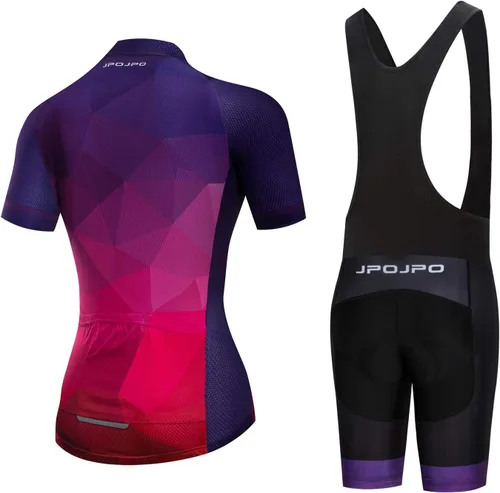 Miniatura 117 de Camiseta de ciclismo para mujer, manga corta y pantalones cortos de ciclismo acolchados para verano
