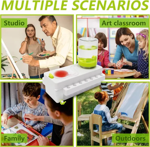 Miniatura 4 de Limpiador de pinceles, enjuagadora de pinceles con drenaje y soporte para cepillo, limpiador de pinceles de circulación de agua para acrílico, Verde