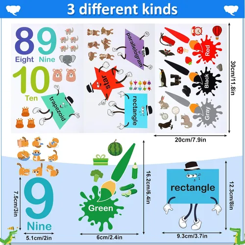 Miniatura 2 de Tatuo 30 calcomanías de pared con números, calcomanías de pared de geometría de aprendizaje educativo, calcomanías de pared con formas coloridas