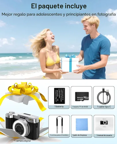 Miniatura 8 de Cámara digital FLATIC, cámaras 4K de 64MP para fotografía con tarjeta de 64GB, cámara de vlogging de enfoque automático de 18X para YouTube