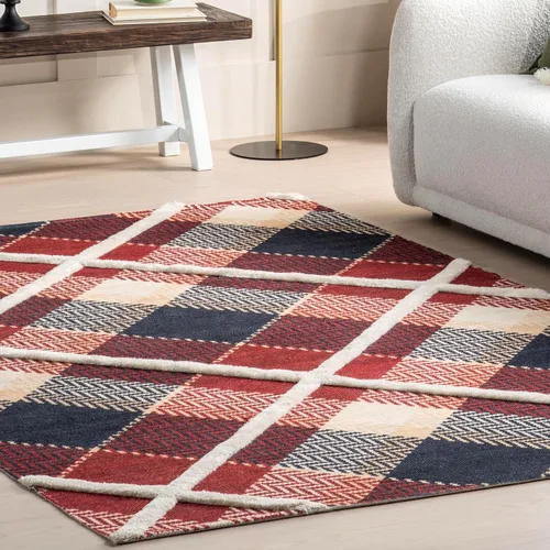 Miniatura 9 de nuLOOM Anastasia - Alfombra decorativa a cuadros altos y bajos, 2 x 3, color rojo