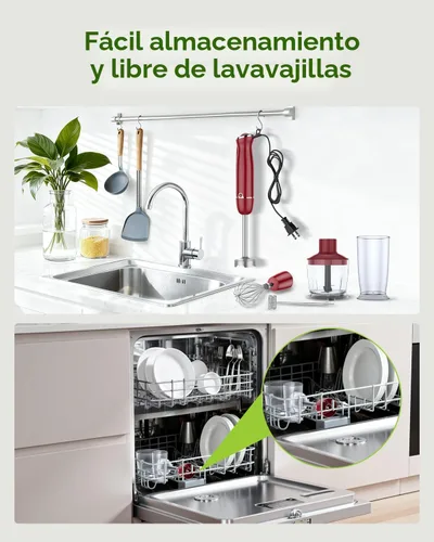 Miniatura 8 de Batidora de inmersión 5 en 1 de mano, Abuler 1000W batidora de mano con palillo, 12 velocidades batidora de mano de acero inoxidable 304 con vaso