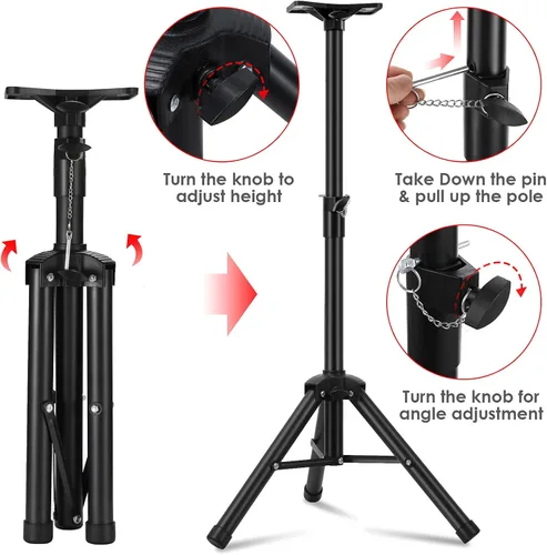 Miniatura 2 de Soporte para altavoz de PA y DJ resistente, altura ajustable de 30 a 44 pulgadas, de acero, bolsa de transporte