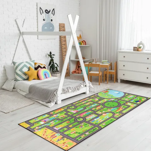 Miniatura 5 de Sorbus Alfombra de coche City Road lavable para niños, alfombra de automóvil, tapete de juego de piso, fácil de limpiar, alfombras lavables
