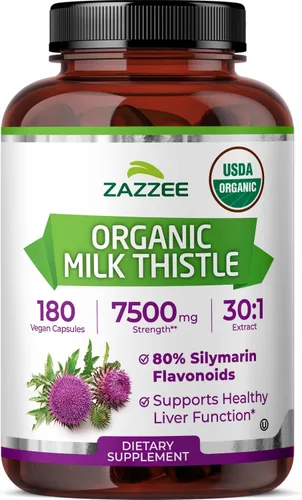 Miniatura 12 de Zazzee Extracto de Cardo Mariano Orgánico USDA 30:1, 7500 mg de Potencia, 120 Cápsulas Veganas, 80% Flavonoides de Silimarina, Extracto