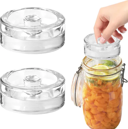 Pesos de fermentación, paquete de 2 pesos de fermentación de vidrio con mango de agarre, pesos de fermentación para tarro de masón de boca ancha y