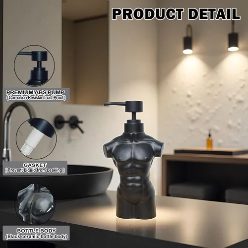 Miniatura 3 de Dispensador de jabón de cerámica para niños, juego de dispensador de loción y jabón dispensador de jabón líquido recargable para manos para baño
