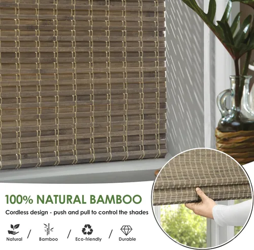 Miniatura 4 de LazBlinds Persianas romanas de bambú sin cordones, persianas de privacidad para ventanas interiores, oscurecimiento de la habitación, persianas