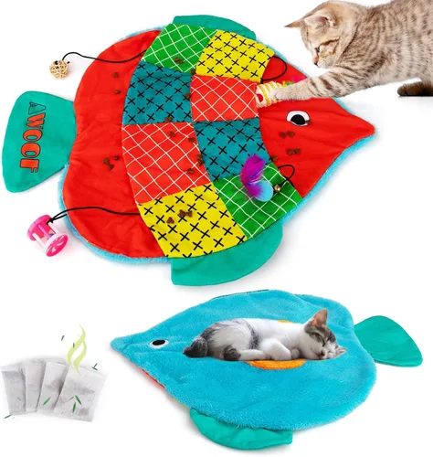 Miniatura 10 de AWOOF Linda alfombra suave de hierba gatera, juguetes interactivos para gatos