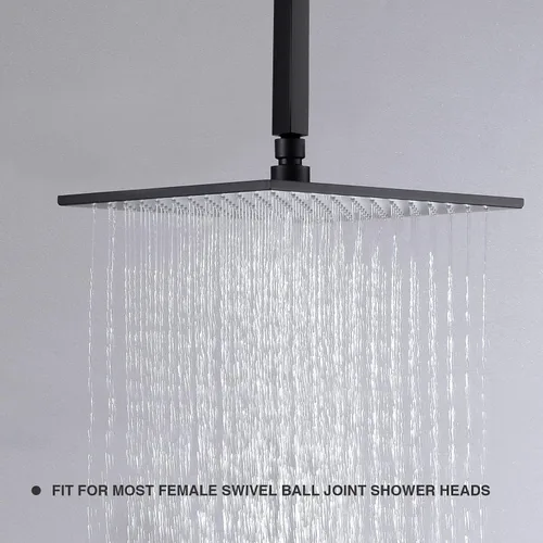 Miniatura 2 de Brazo de ducha negro con brida cuadrada para techo de extensión para cabezal de ducha de lluvia, 6 pulgadas Negro mate