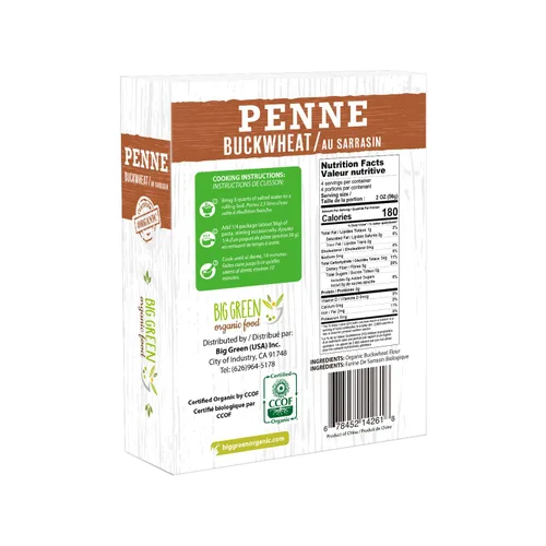 Miniatura 2 de Big Green Organic Food - Penne de trigo sarraceno orgánico, 8.8 onzas, 100% trigo sarraceno, sin gluten, sin OMG, vegano (1)