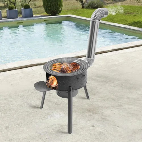 Miniatura 4 de Estufa de leña, estufa de camping de acero con anillos de horno, tubos de chimenea, calefacción al aire libre y cocina estufa de tienda caliente