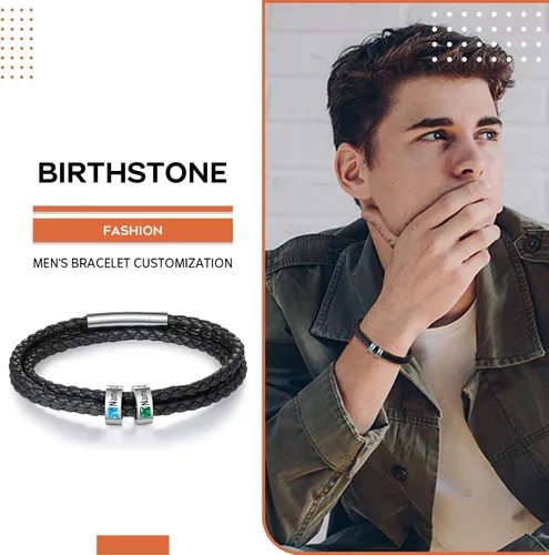 Miniatura 3 de Pulsera personalizada para el Día del Padre para hombre, pulseras personalizadas de cuero trenzado negro con cuentas grabadas de 1 a 8 nombres