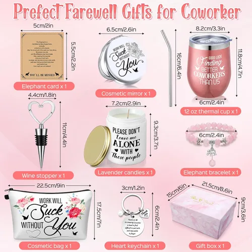 Miniatura 6 de 11 unidades, regalos de despedida para compañeros de trabajo, mujeres, cesta de regalo de despedida para mujer, mujer, jefa (despedida, rosa)