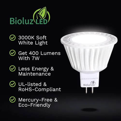 Miniatura 2 de Bioluz LED Paquete de 5 Bombillas MR16 Equivalentes a Halógeno de 50 Vatios Regulables usa 7W, Halógeno 3000K 12V CA/CC, Certificado UL, Alto CRI