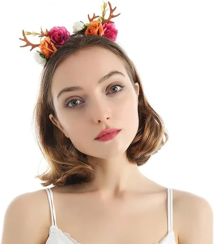 Miniatura 2 de Wiwpar Antlers - Diadema de ciervo, corona de pelo floral, festival y Navidad, bonito accesorio para mujeres y niñas (naranja)